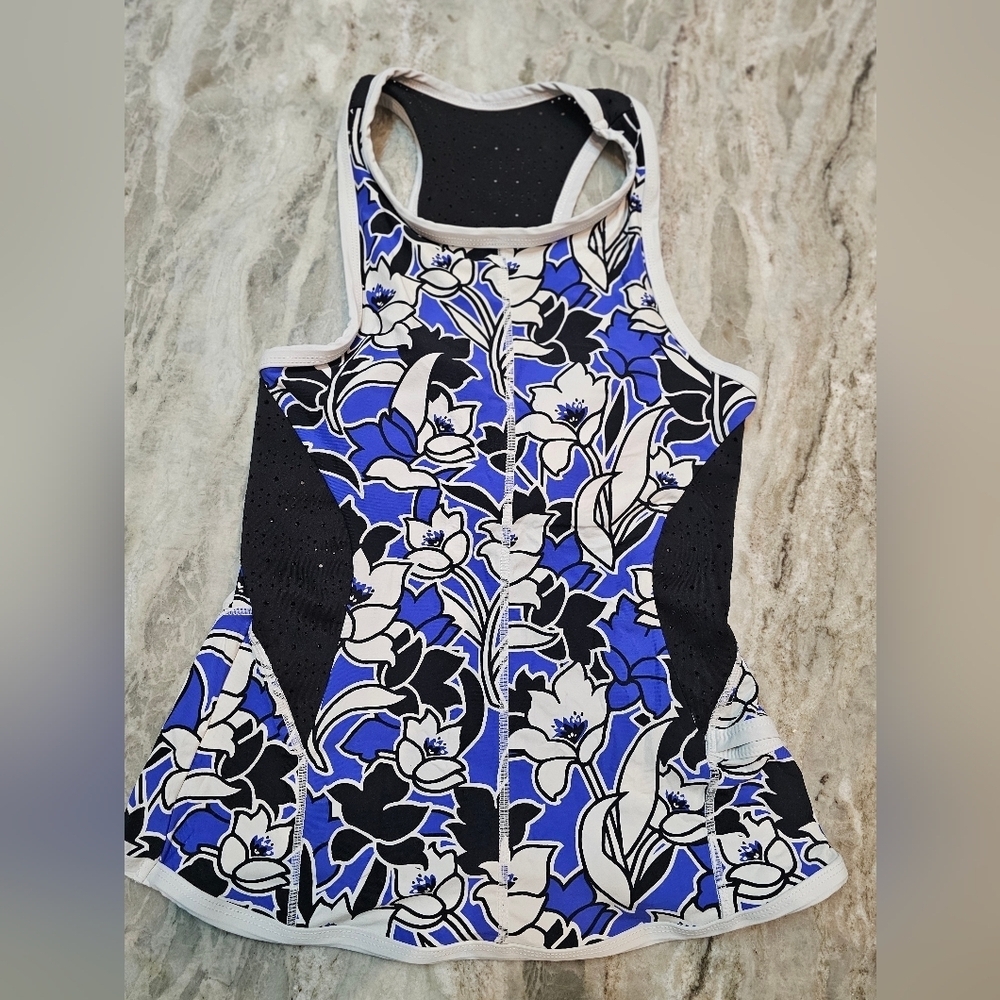 Anne Cole Locker Floral Racerback Tankini Swim Top Small Blue Black White
